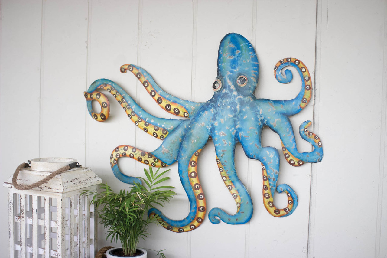 Details about   Octopus Wall Decor Hanging Coastal Nautical Beach Weathered Wood Silver 22"x19" 